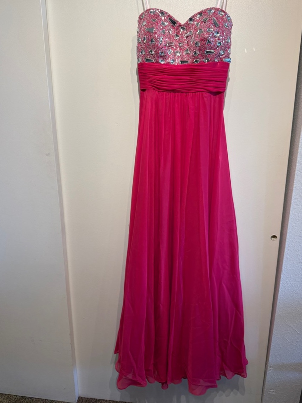 Hot Pink Beaded Sweetheart Strapless Prom Dress